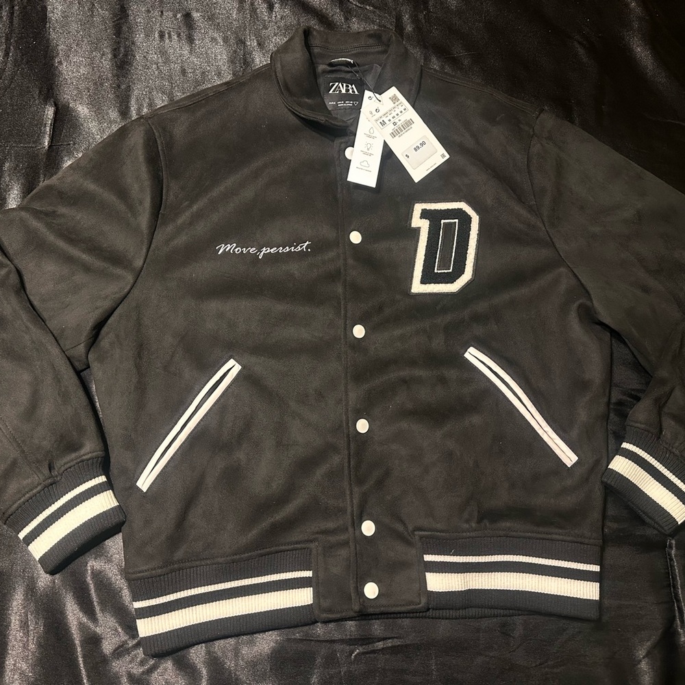 Zara Dark Gray Varsity Jacket with White Accents